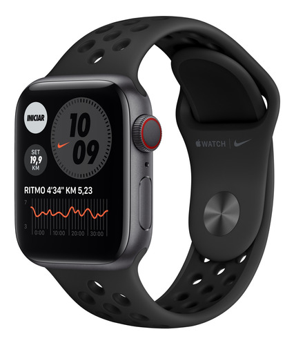 Apple Watch Nike (GPS+Cellular) Series 6 40mm com rede móvel caixa 40mm de  alumínio pulseira  cinza-carvão e preta A2293