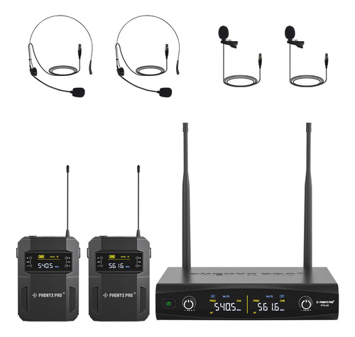Sistema De Micrófono Inalámbrico Uhf Con Auriculares Y Micró Negro