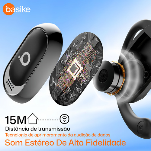 Basike Fone De Ouvido Sem Fio Bluetooth Ows Com Display Led