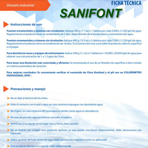 Desinfectante Spin Sanifont Tableta 3 Pulgadas 1 Kg Especializado