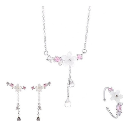 T Conjunto Set Plata Collar Pendientes Anillo Joya Amor
