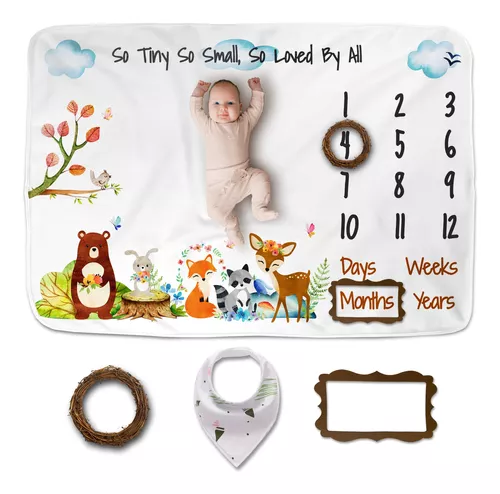 Manta mensual de elefante para bebé, manta de mes con nombre para niña,  accesorios para fotos de meses, tapete de fotografía para bebés y recién