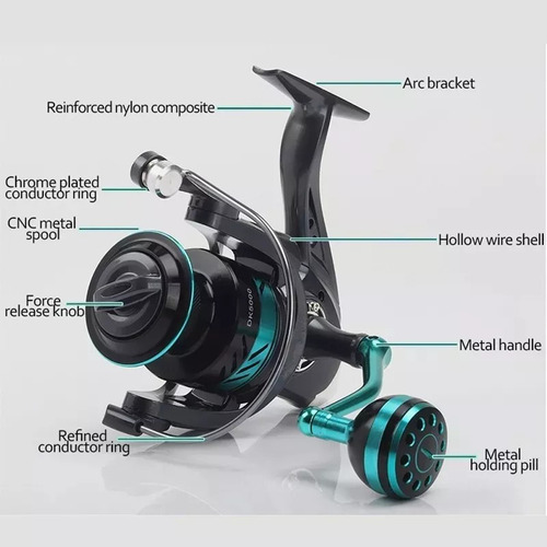 Carrete De Pesca Giratorio Profesional 5:2:1 He-7000 12 Ejes