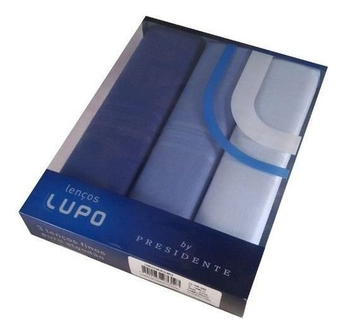 Kit 3 Lenços Lupo Toque Macio Algodão 100% Presidente 23100 Cor Marinho-azul-azul Claro