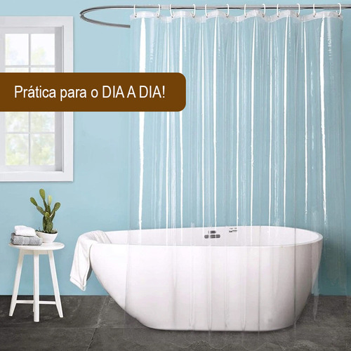 2 Cortina Box Banheiro Pvc Transparente Antimofo Ilhós 1,95