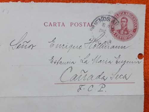 Carta Enviada A La Localidad De Cañada Seca Año 1910