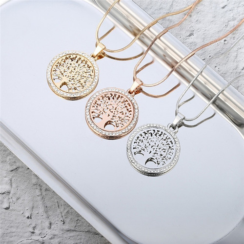 Colar Pingente Árvore Da Vida Dourado F Ouro Ou Prata Strass Cor Rose