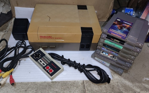 Nintendo Nes Completo Con 8 Juegos Control Cables Mario Bros