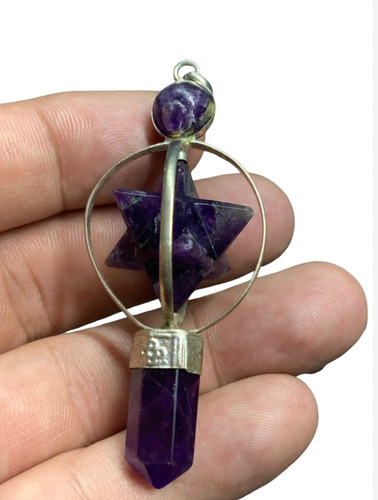 Pendulo De Estrella Merkaba Y Punta Cuarzos