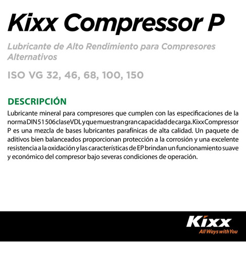 Aceite Para Compresor Kixx Compressor P 150 Cubeta 20l