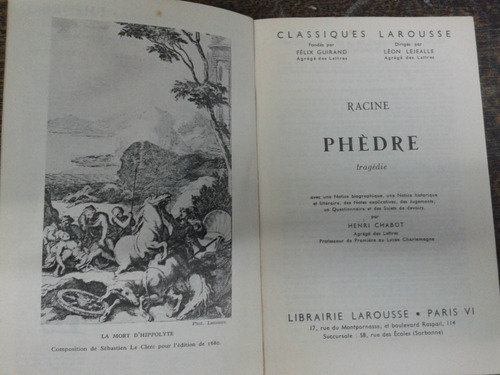 Imagen 2 de 3 de Phedre * Jean Racine * Larousse 1933 *