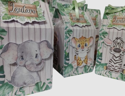 Caja Milkbox 3d Animales Selva Gde Souvenir Golosinera X10