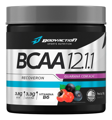 Suplemento Em Pó Bodyaction Bcaa 12:1:1 Recoveron Sabor Guaraná Com Açaí Em Pote De 100g 