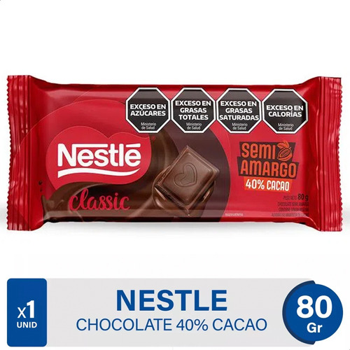 Chocolate Nestle Classic Semiamargo 40% Cacao - 01mercado