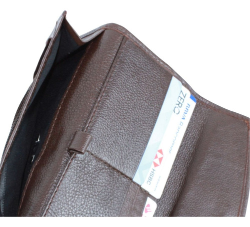 Cartera Tarjetero Monedero Mujer Cuero Cierre Slim Billetera Color Café Diseño De La Tela Liso