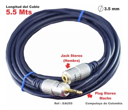 Cable Extensor Stereo Plug Jack 5.5 M Alta Calidad Computoys
