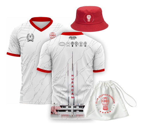 Combo Camiseta Futbol Huracán + Piluso + Bolso