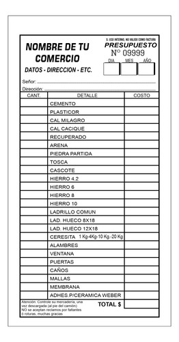 10 Talonarios Presupuestos Duplicado Numerado Personalizados