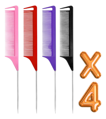Peines Estilo Cola De Rata Peinado Cabello Peluquería 4 Pzs Color
