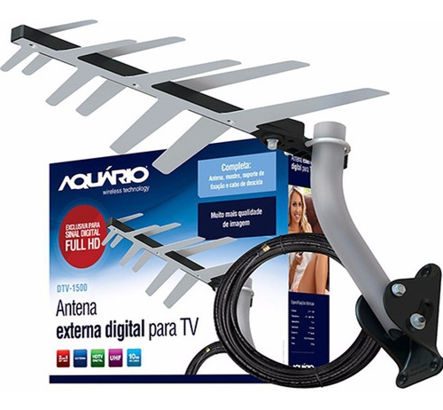 Antena Tv Externa Uhf Hdtv Dtv-1500 Aquário E Suporte E Cabo