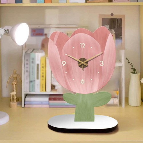 Relógio De Mesa Analógico Decorativo Silencioso Tulipa