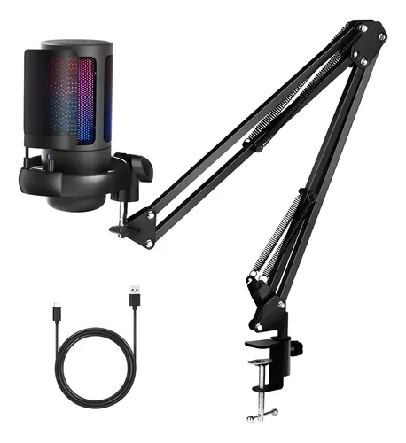 Micrófono Pc Gamer Kuiiyer® Rgb Condensador Cardioide Con Cancelación De Ruido Silencio Ganancia Monitoreo Para Streaming Podcast Celular Computadora Negro
