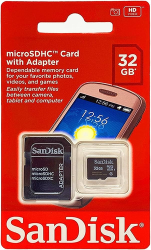 Memoria Micro Sd 32gb Sandisk Video Hd Fotos Juegos Original