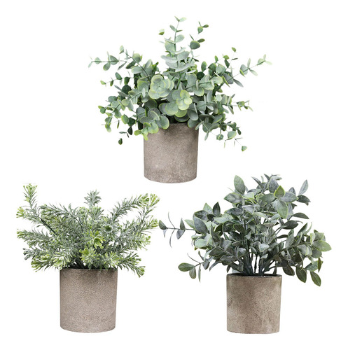 3x Plantas Artificiales En Macetas, Pequeñas Plantas