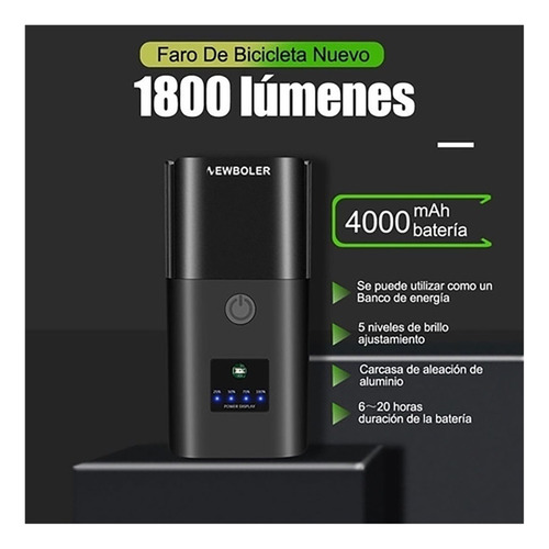 Luz Delantera Para Bicicleta 1800 Lúmenes Caja Con Banco
