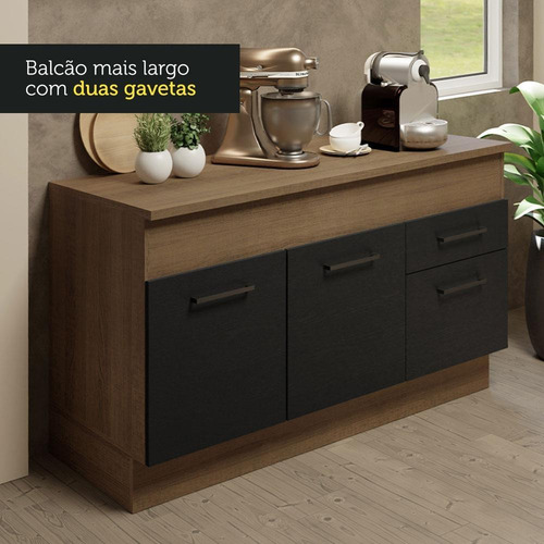 Cozinha Compacta Agata Madesa 150001 Armário Com Tampo Rp Cor Rustic/Preto