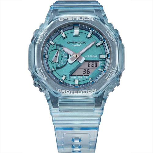 Reloj: Casio G-shock GMA-S2100SK-2ADR *esqueleto metálico Color de correa azul claro Color del bisel azul claro Color de fondo azul claro
