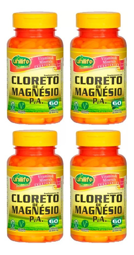 Cloreto De Magnésio P.a. - 4x 60 Cápsulas - Unilife
