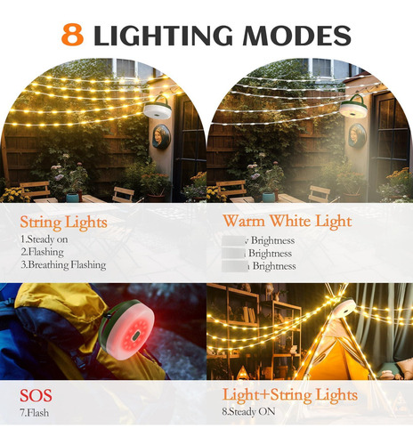 Cadena De Luces Solares Impermeables Para Acampar Con Usb