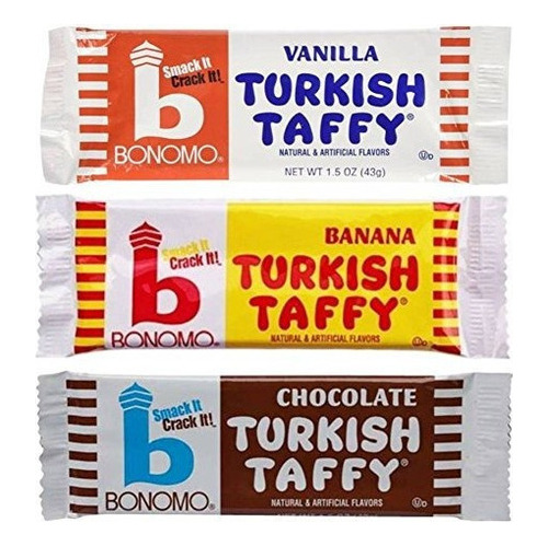 Bonomo Turkish Taffy Candy 3 Sabor 9 Bar Variedad Paquete: