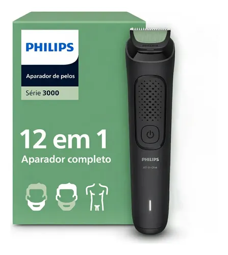 Philips Aparador e Barbeador Elétrico All-in-One Série 3000 12 em 1 12 acessórios para o visual completo | Lâminas com pontas arredondadas | 60 min sem fio | MG3921/15 MG3921/15