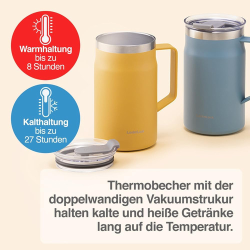 Taza Doble Pared Lock & Lock Amarillo, Con Tapa, 225 Ml