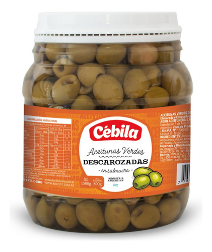 Aceitunas Verdes Descarozada Cébila Pet 1500 Gr