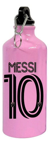 Botella Escolar Futbol Sport  Aluminio Messi Rosada
