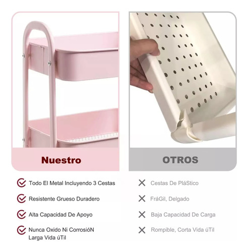Carrito Organizador Multiusos De Metal De 3 Niveles Con Rued