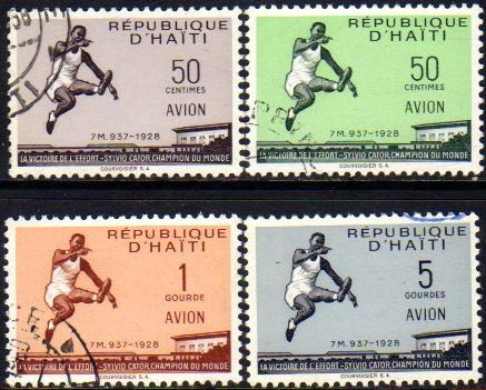 Haití Serie Aérea Completa X 4 Sellos Usados Deportes 1958
