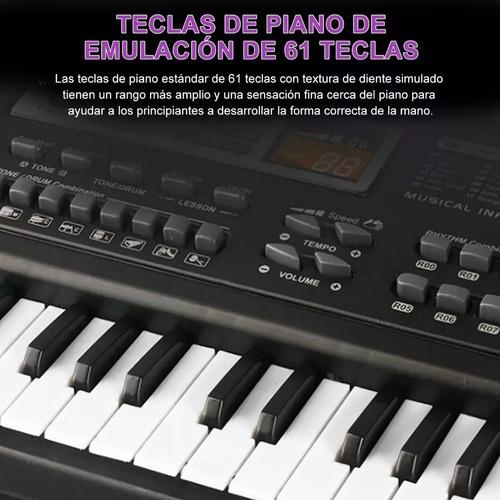 # Piano Electrónico De 61 Teclas Con Micrófono Para Niños