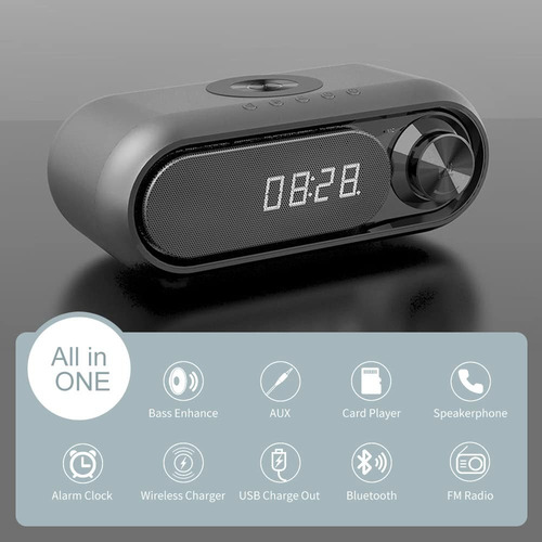 Bocina Cargador Inalámbrico 10w Con Reloj Despertador