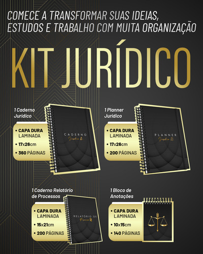 Kit Jurídico Advogado Planer, Agenda Caderno, Bloco De Notas