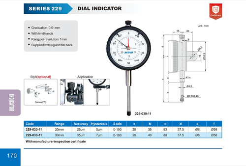 Relógio Comparador 229 30mm 0,01mm Tampa Plana E C/ Orelha