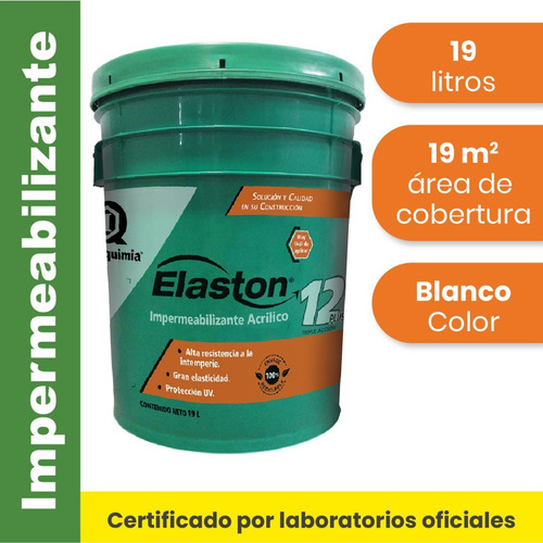 Imagen 2 de 7 de Impermeabilizante Acrílico 12 Años Elaston / Blanco / 19 L