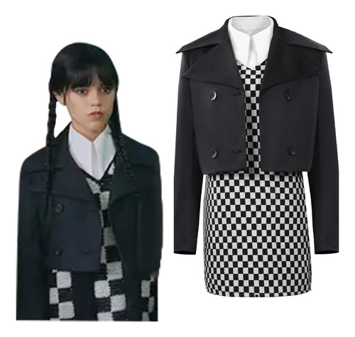 Disfraz De Cosplay De Wednesday Addams Wednesday En Blanco Y