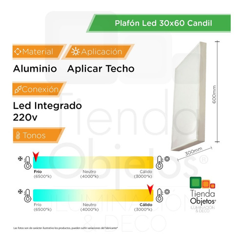 Imagen 3 de 9 de Plafon Led 60x30 24w Calido Frio 1920lm Candil Super Oferta