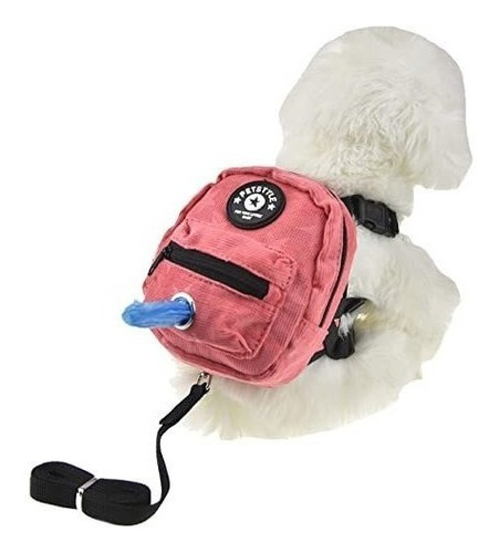 Mochila Para Perro Con Correa Con Dispensador De Bolsas Rosa