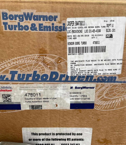 Turbo Cat 3116 Original Borgwarner Kodiak 7500