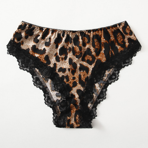 Lencería De Encaje De Leopardo Para Mujer, Calzoncillos Con
